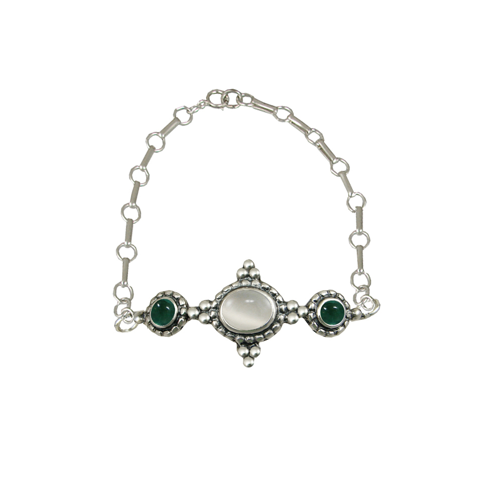 Sterling Silver Gemstone Adjustable Chain Bracelet With White Moonstone And Fluorite